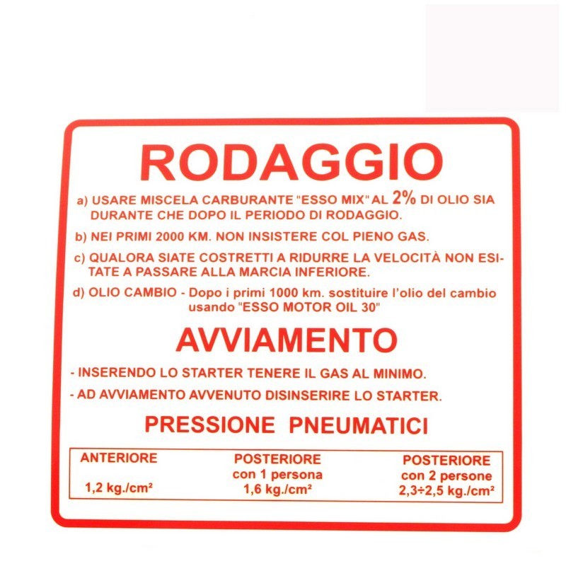 Targhetta rossa rodaggio...
