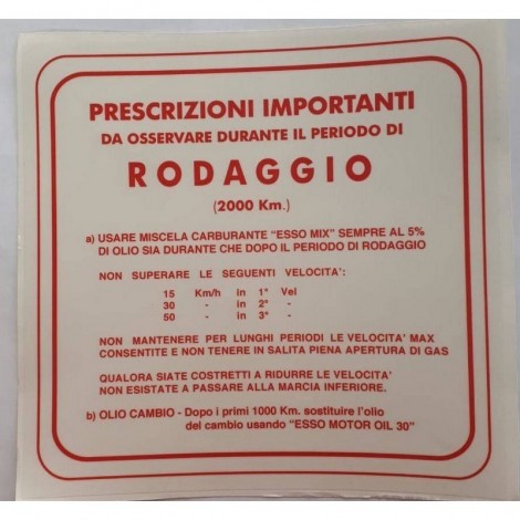 Etichetta norme di rodaggio...